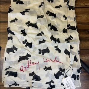 RADLEY LONDON Cream Scarf with Black Scottie Dog Motif and Red Script WITH FLAW